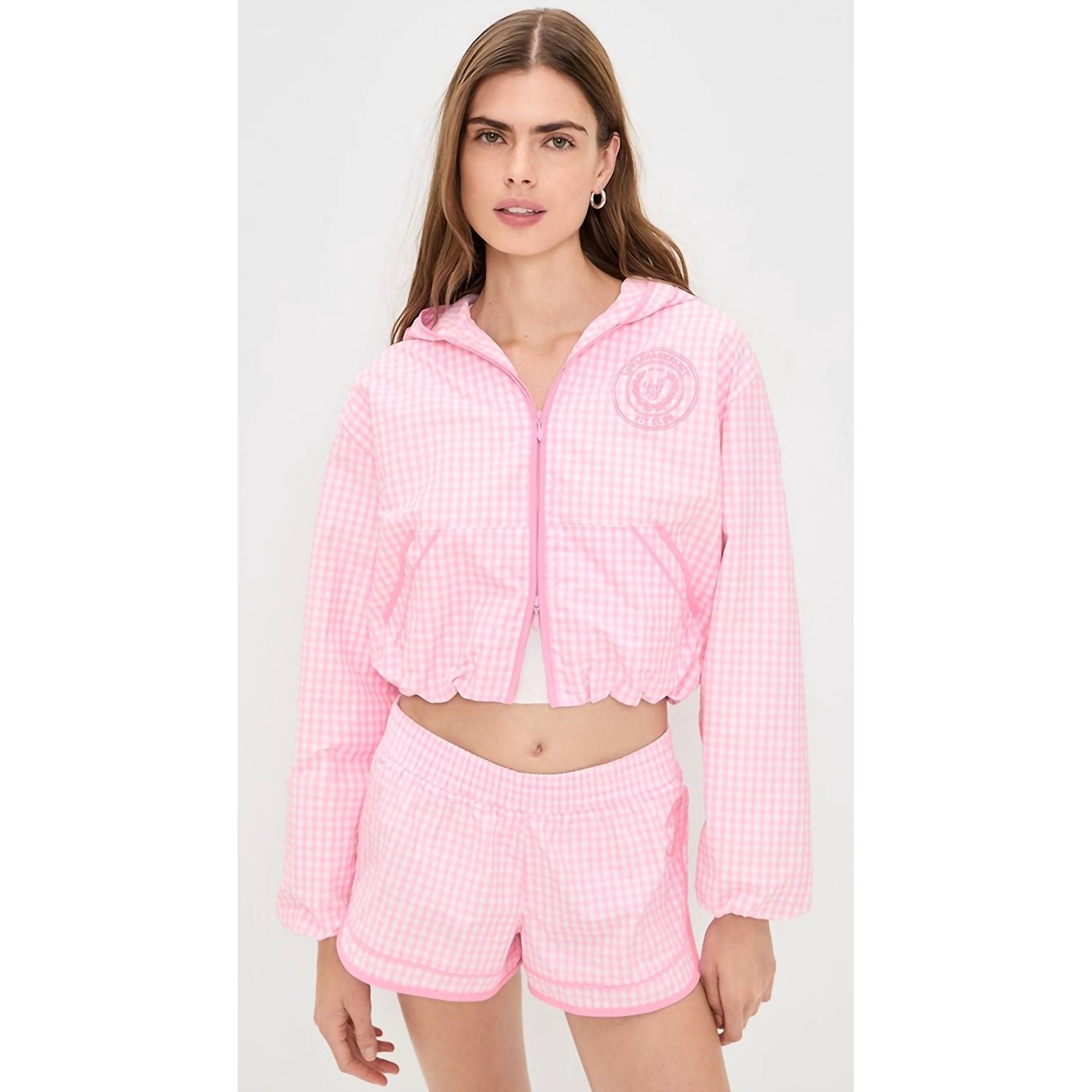 New Loveshackfancy Ariana Gingham Check Print Hoodie In Tickled Pink